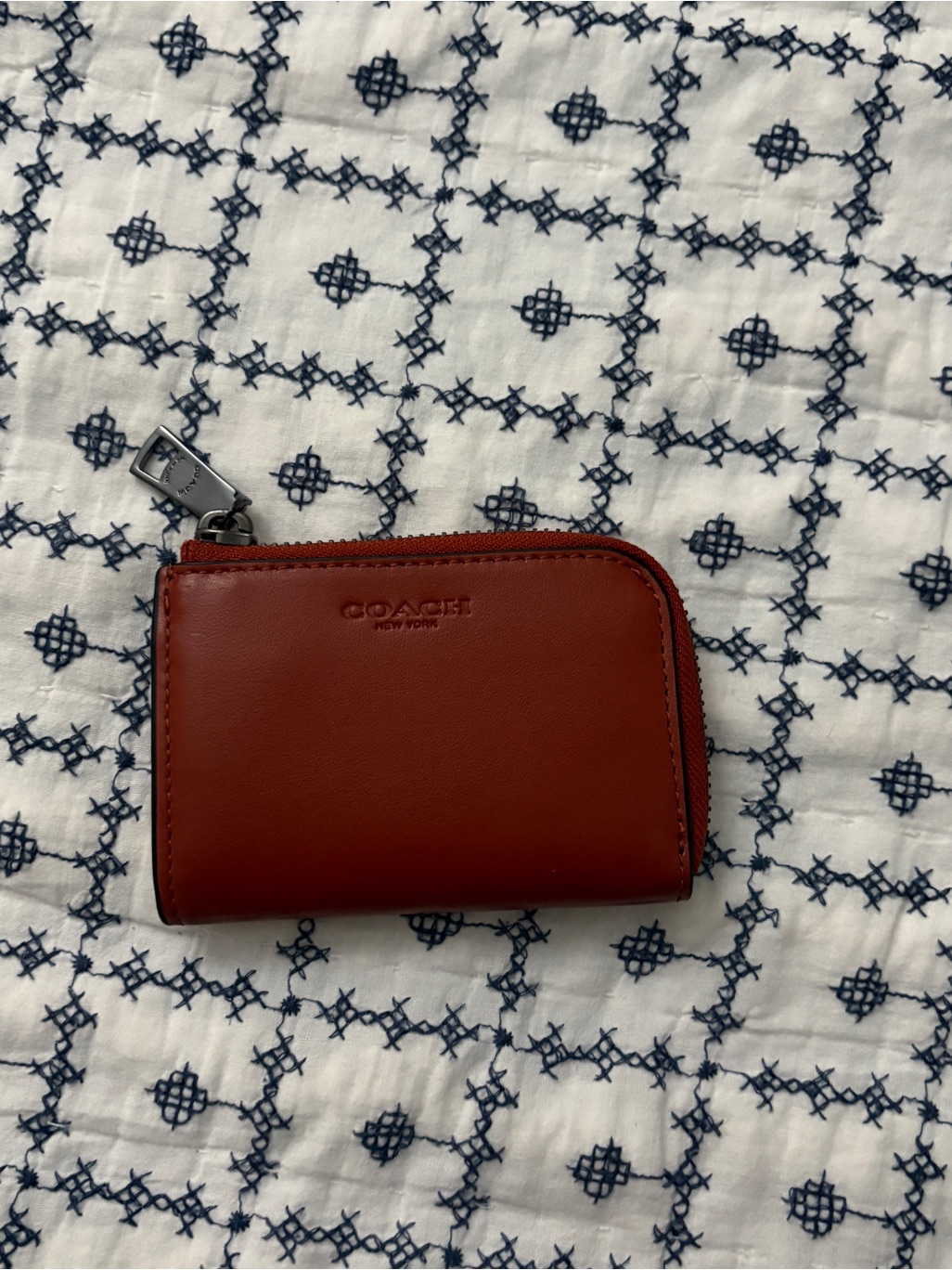 Coach Red Leather Zip Card Holder Wallet